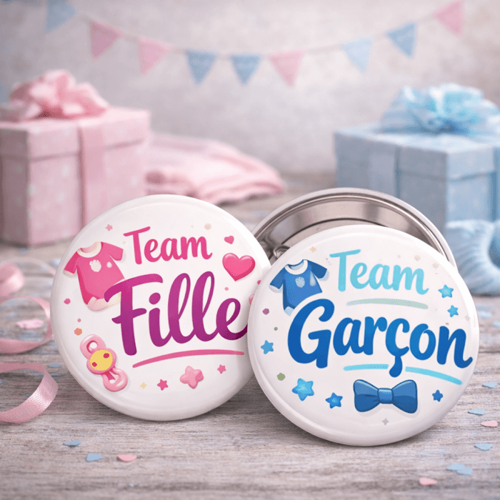 Badge annonce sexe bébé Team Fille ou Team Garçon