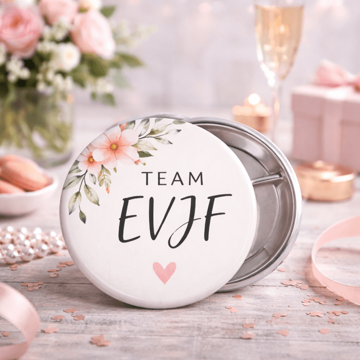 Badge Team EVJF – Badge Fleurs – Enterrement de Vie de Jeune Fille Bohème
