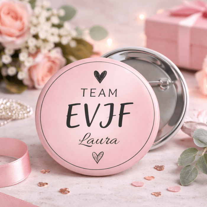 Badge EVJF personnalisé avec prénom – Team EVJF – Enterrement de Vie de Jeune Fille