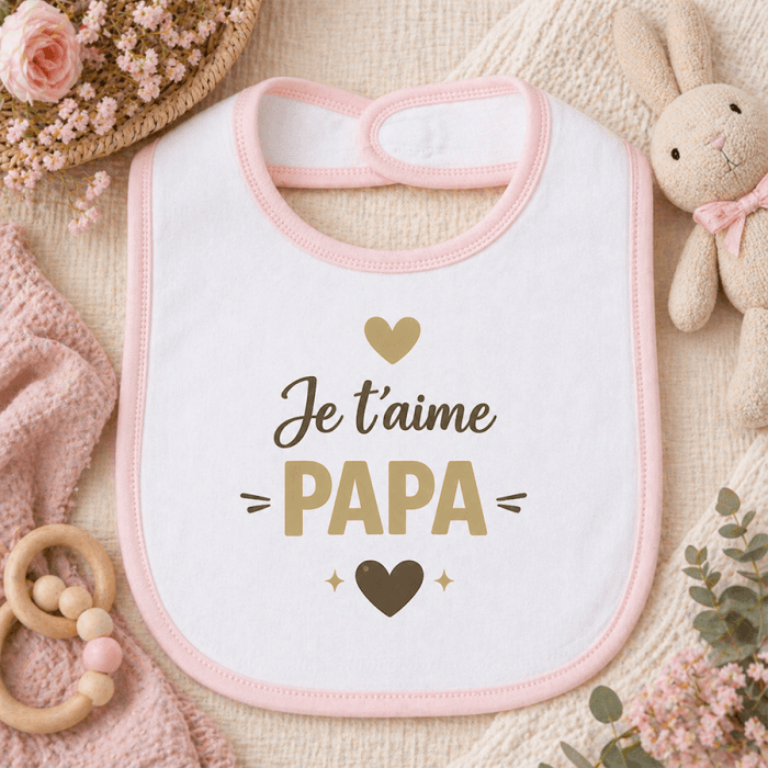 Bavoir bébé “Je t’aime Papa” – Cadeau Fête des Pères