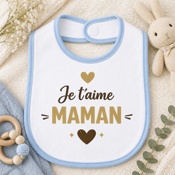 Bavoir bébé “Je t’aime Maman” – Cadeau Fête des Mères