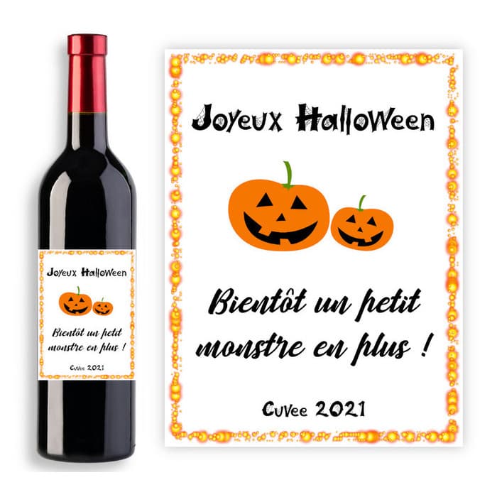 Étiquette personnalisable pour bouteille de vin - Modèle Halloween Blanc