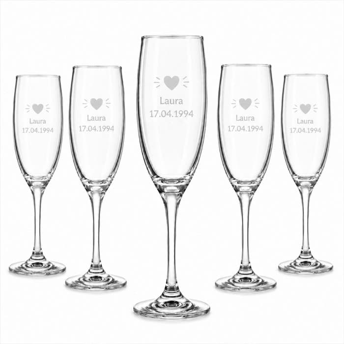 Lot de 6 flûtes à champagne personnalisables 190 ml – Gravure laser – Motifs au choix