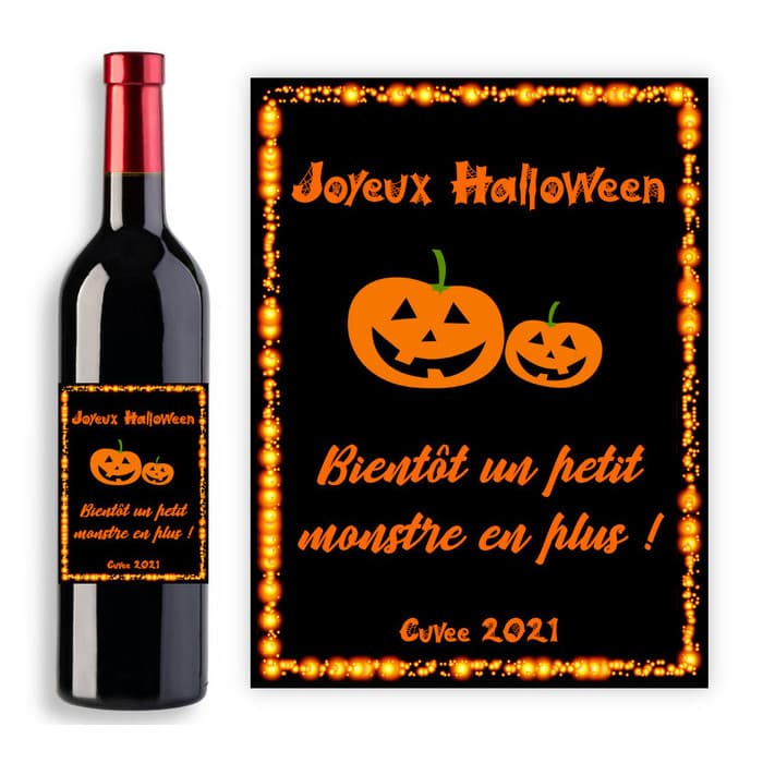 Étiquette personnalisable pour bouteille de vin - Modèle Halloween