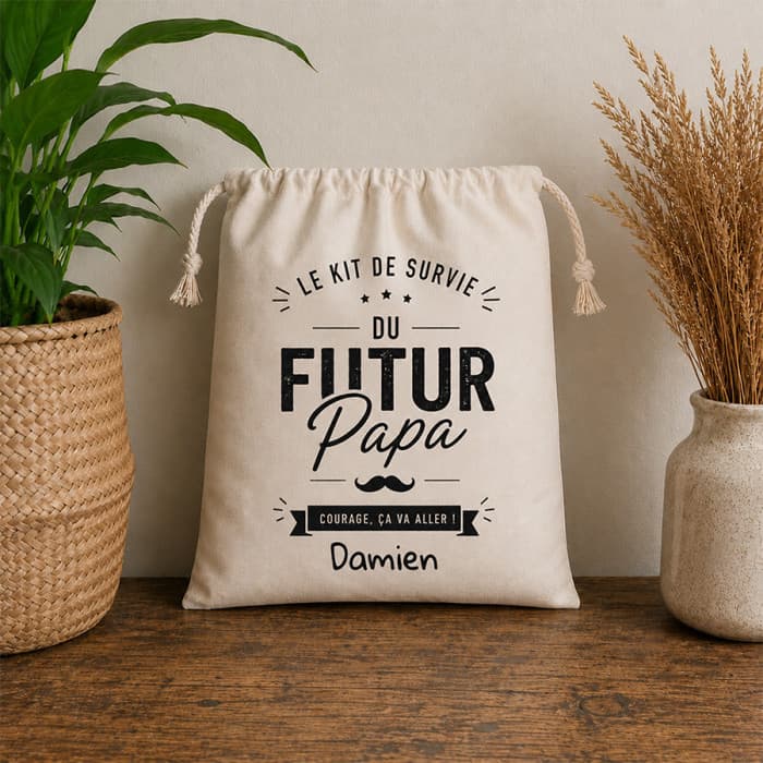 Sac personnalisé « Kit de survie pour futur papa »