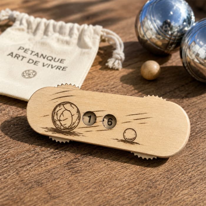Compteur de points pétanque en bois gravé – Marqueur de score 1 à 13 points