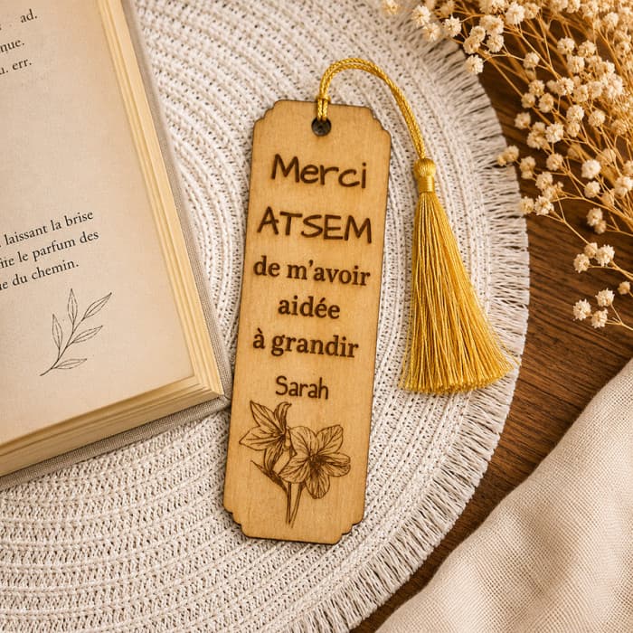 Marque-page en bois personnalisé Floral