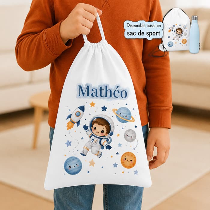 Sac à doudou ou sac de gym personnalisé modèle espace