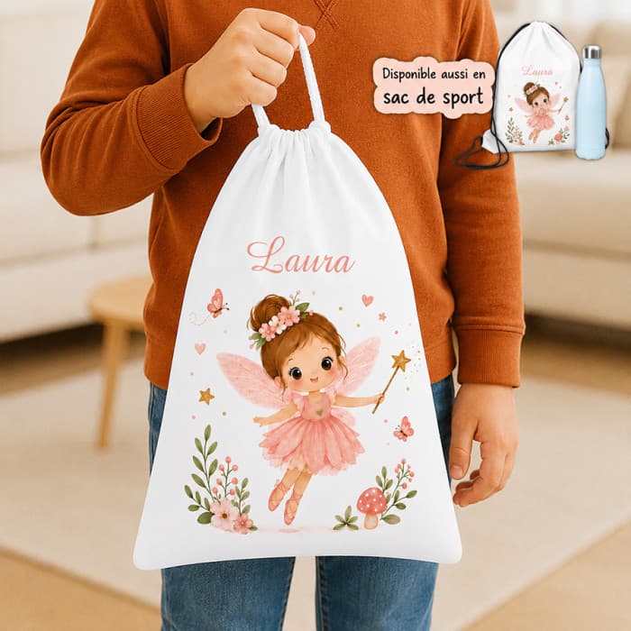 Sac à doudou ou sac de gym personnalisé modèle fée