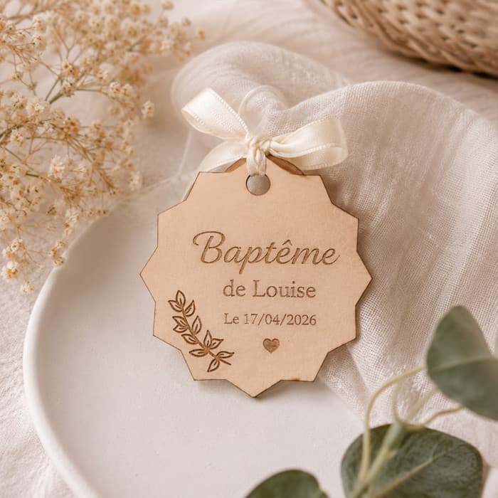 Étiquette en bois personnalisée Feuillage - Événements