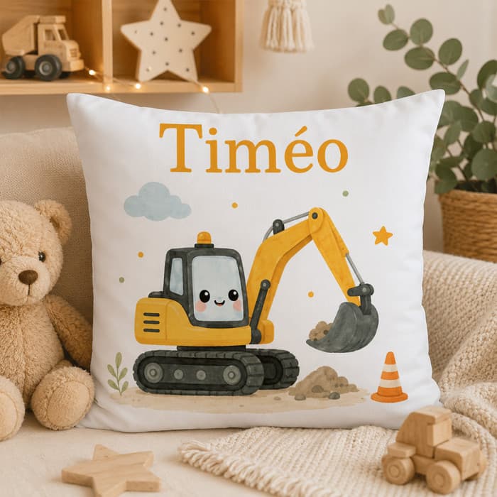 Coussin personnalisé enfant Grue avec prénom – 40 x 40 cm