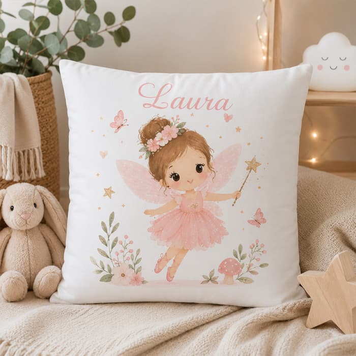 Coussin personnalisé enfant Fée avec prénom – 40 x 40 cm