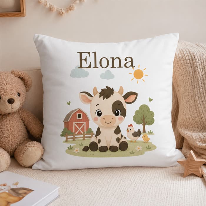 Coussin personnalisé enfant Ferme avec prénom – 40 x 40 cm