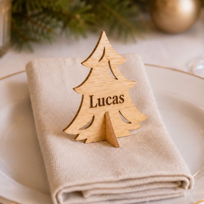 Marque-place Sapin de Noël en Bois Personnalisé avec Socle