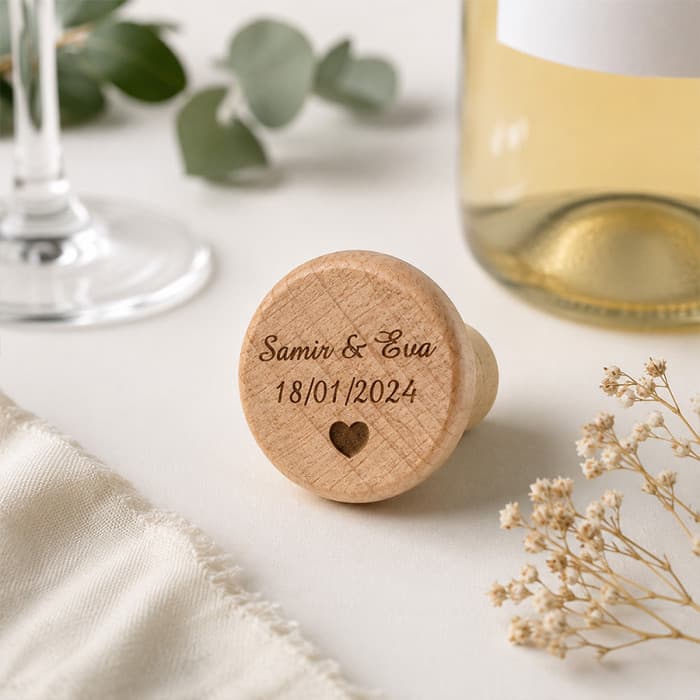 Bouchon de bouteille personnalisé en bois avec gravure – Texte de votre choix