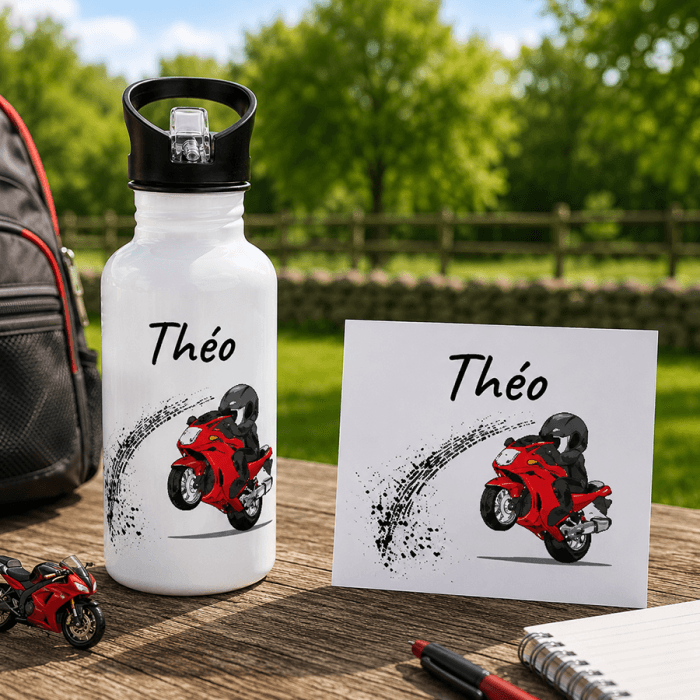 Gourde personnalisée Moto avec prénom