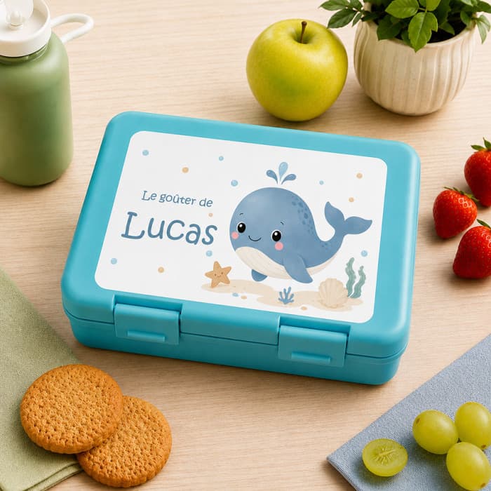 Boîte à goûter personnalisée Baleine avec prénom