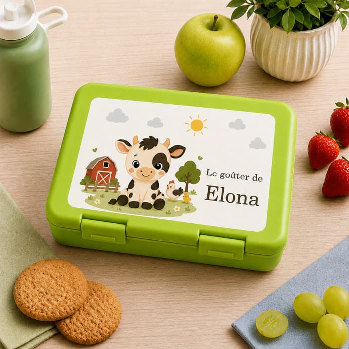 Boîte à goûter personnalisée Ferme avec prénom