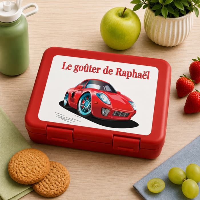 Boîte à goûter personnalisée Voiture avec prénom