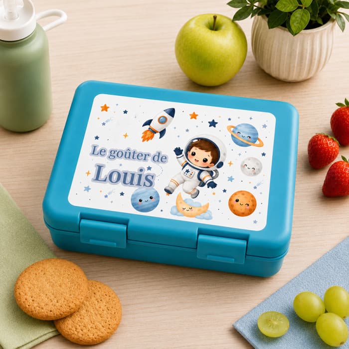 Boîte à goûter personnalisée Espace avec prénom