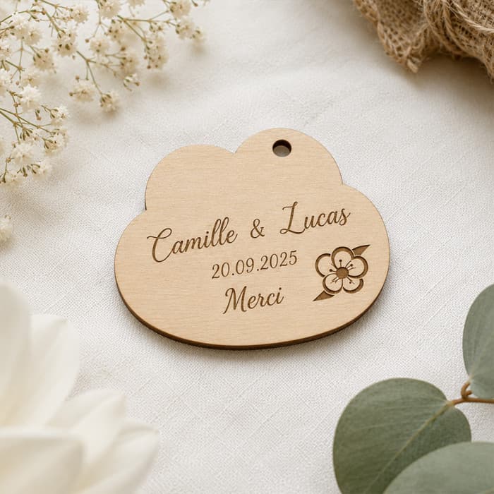 Étiquette en bois personnalisée Fleur