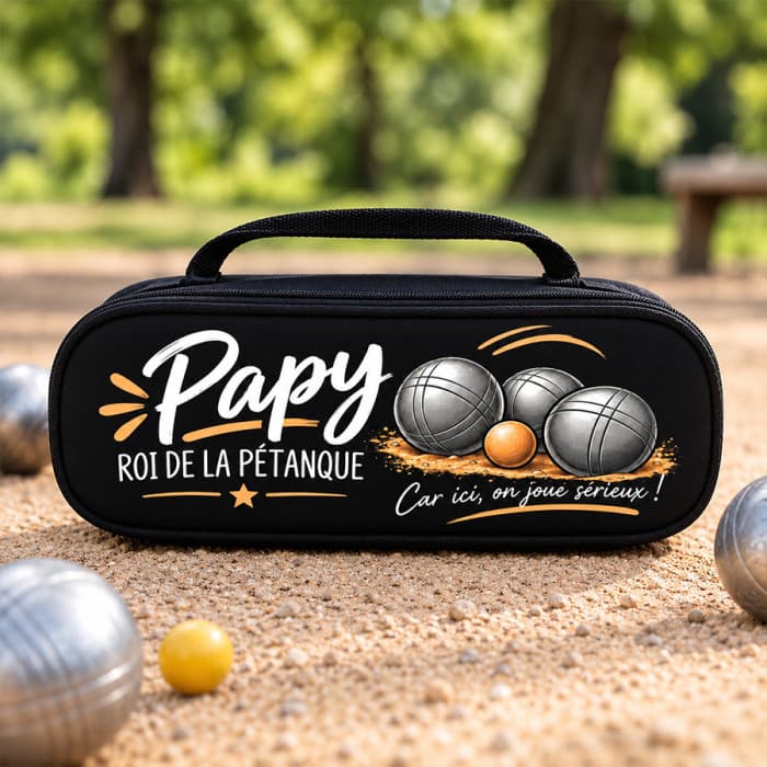 Sacoche de pétanque Papy – Roi de la pétanque – Housse pour 3 boules