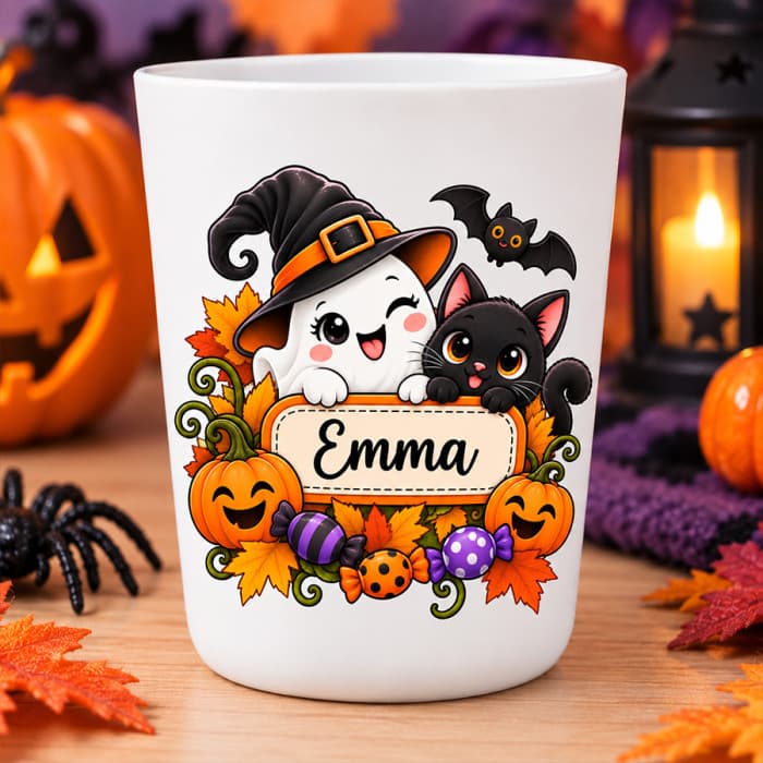 Gobelet Halloween enfant personnalisé avec prénom – Modèle fantôme