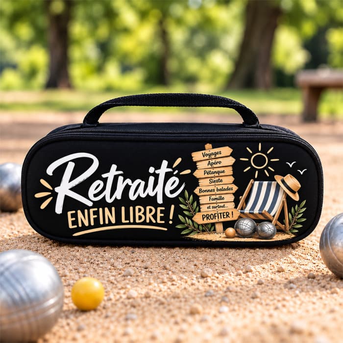 Sacoche de pétanque Retraite « Enfin libre ! » – Cadeau départ en retraite