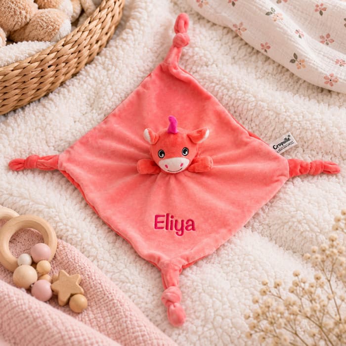 Doudou brodé avec prénom licorne
