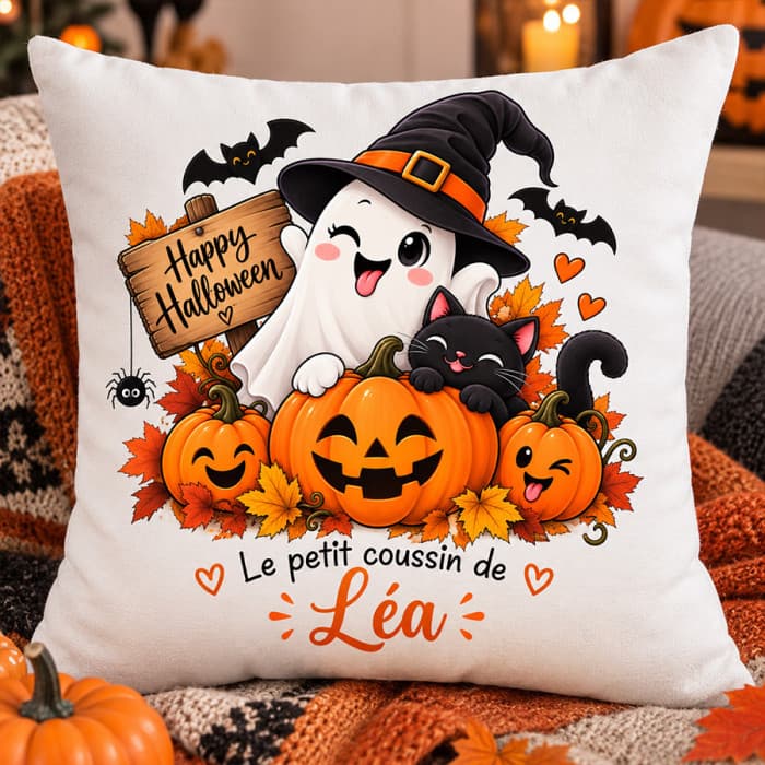 Coussin Halloween enfant personnalisé avec prénom