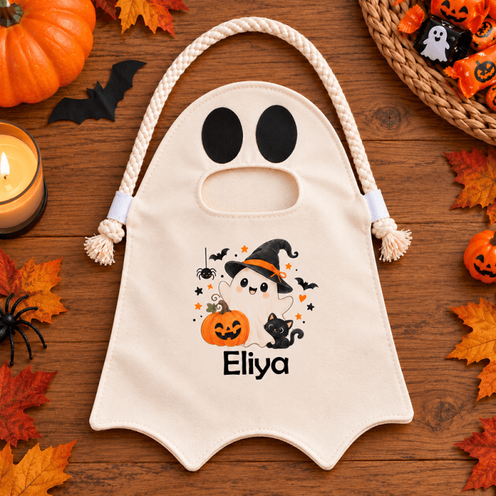 Sac à bonbons Halloween fantôme personnalisé avec prénom
