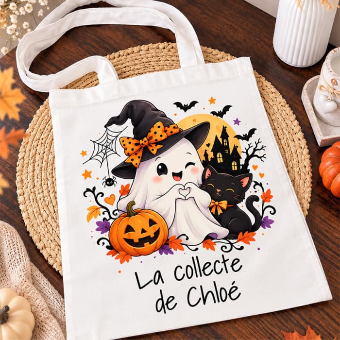 Tote bag Halloween personnalisable avec texte ou prénom