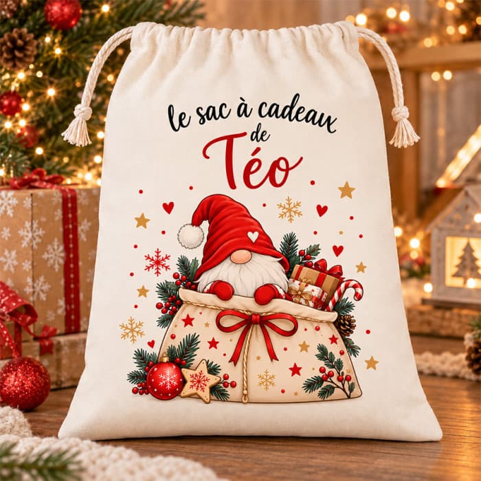 Sac à cadeaux de Noël personnalisé avec message – Modèle Lutin