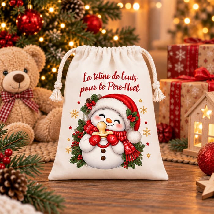 Sac à tétine personnalisé Bonhomme de neige