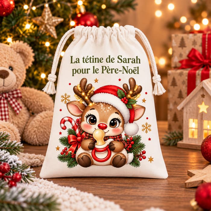 Sac à tétine personnalisé Modèle Biche de Noël