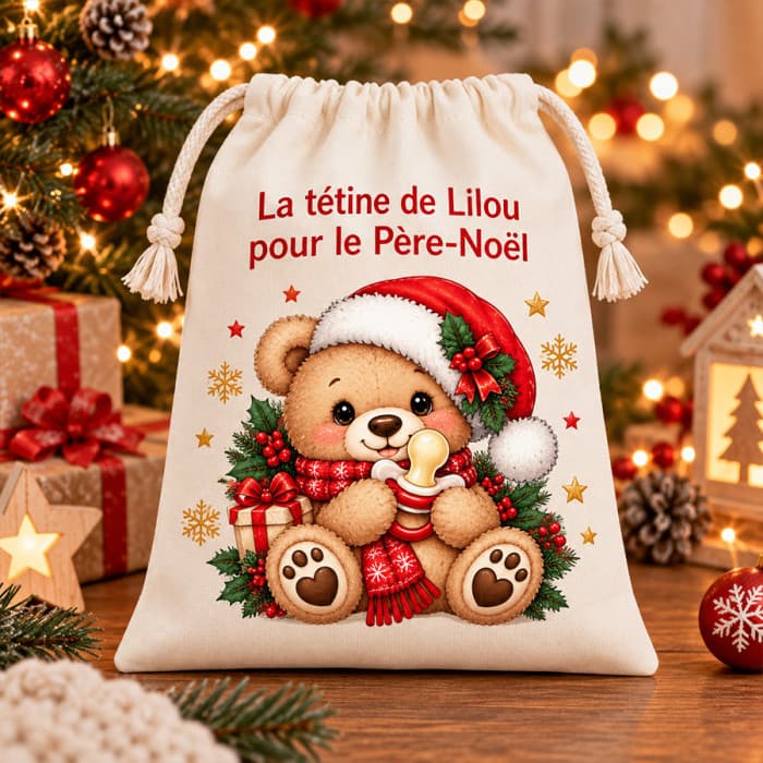 Sac à tétine personnalisé Modèle Ourson de Noël