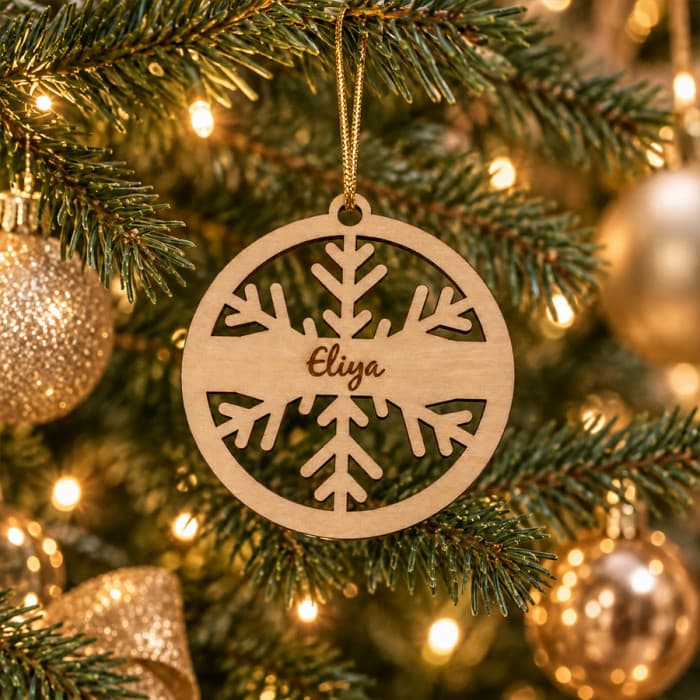 Boule de Noël Flocon personnalisée en bois – 9 cm