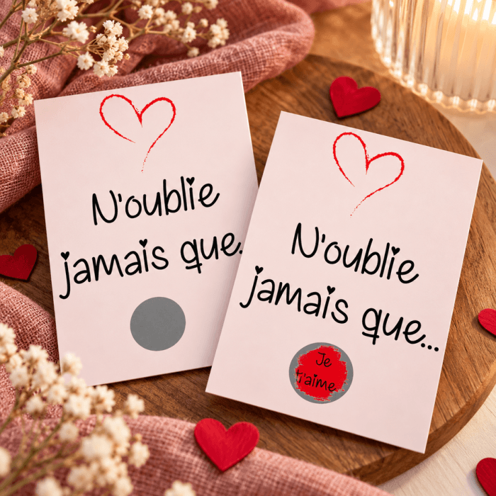 Carte à gratter personnalisée – "N'oublie jamais que Je t'aime" pour une déclaration d'amour originale