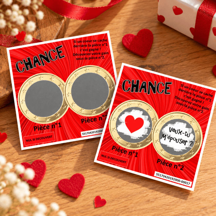 Carte à gratter personnalisée rouge coeur – Annonce ou cadeau original