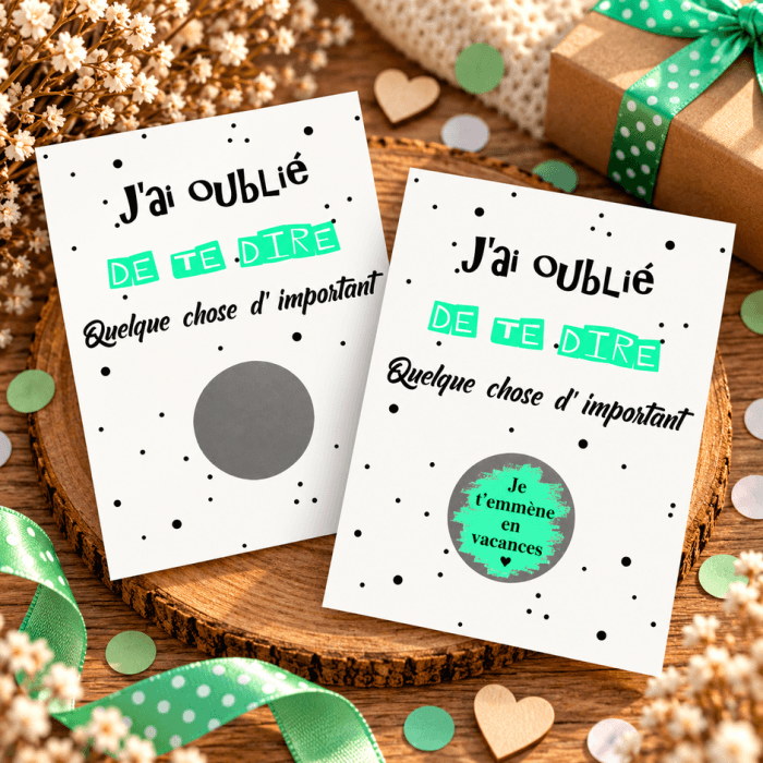 Carte à gratter personnalisable verte – Texte de votre choix "J'ai oublié de te dire quelque chose"