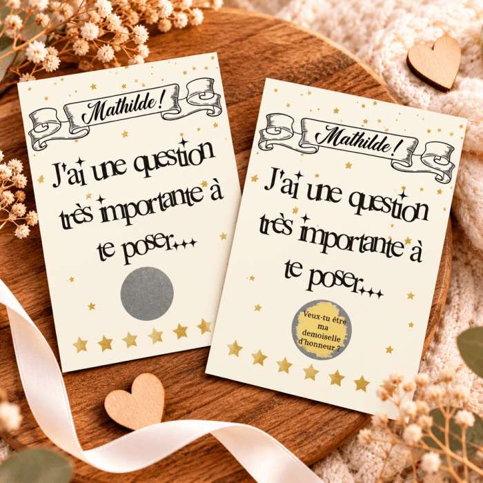 Carte à gratter personnalisable – "Veux-tu être ma demoiselle d'honneur ?" Modèle or