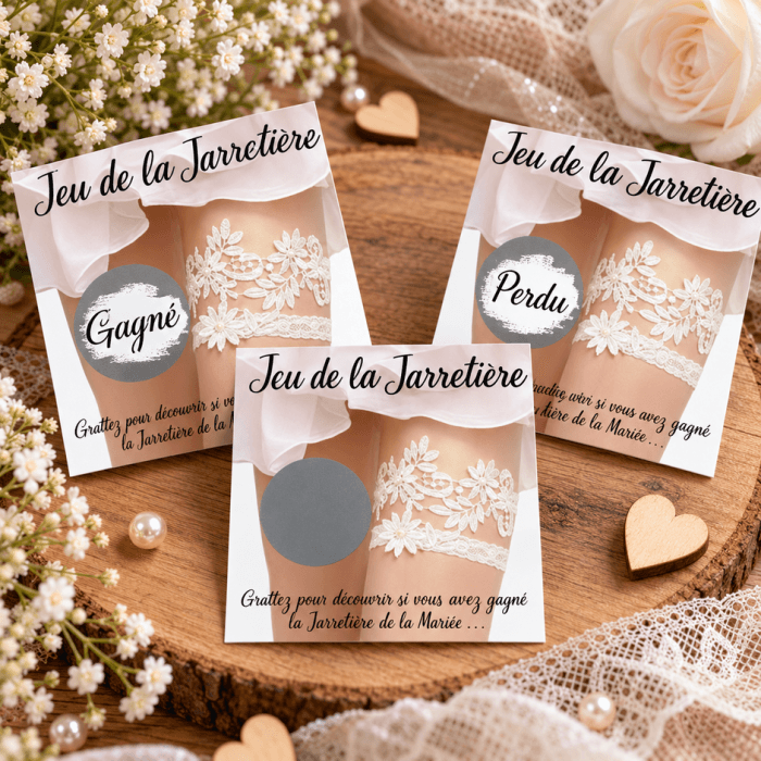 Jeu de la jarretière – Cartes à gratter pour animation de mariage