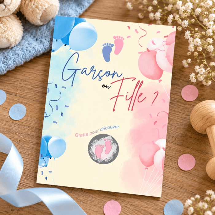 Carte à gratter révélation sexe bébé – Modèle Fille