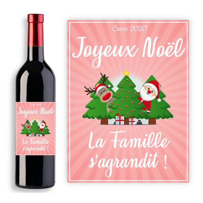 Étiquette bouteille de vin personnalisable - Modèle Noël rouge