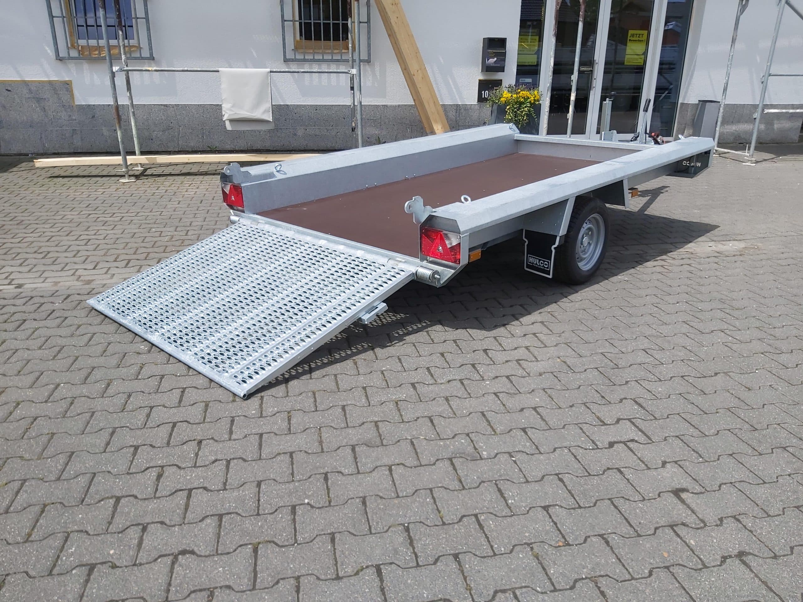 Hulco TERRAX Basic – porte-engins 294 × 150 × 27 cm – PTAC 1 800 kg – rampe arrière 100 cm