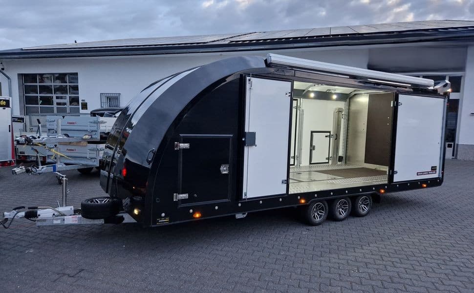 Brian James Race Transporter 6 Blackline – porte-voiture fermé Motorsport avec doubles auvents 600 × 235 × 189 cm – PTAC 3 500 kg