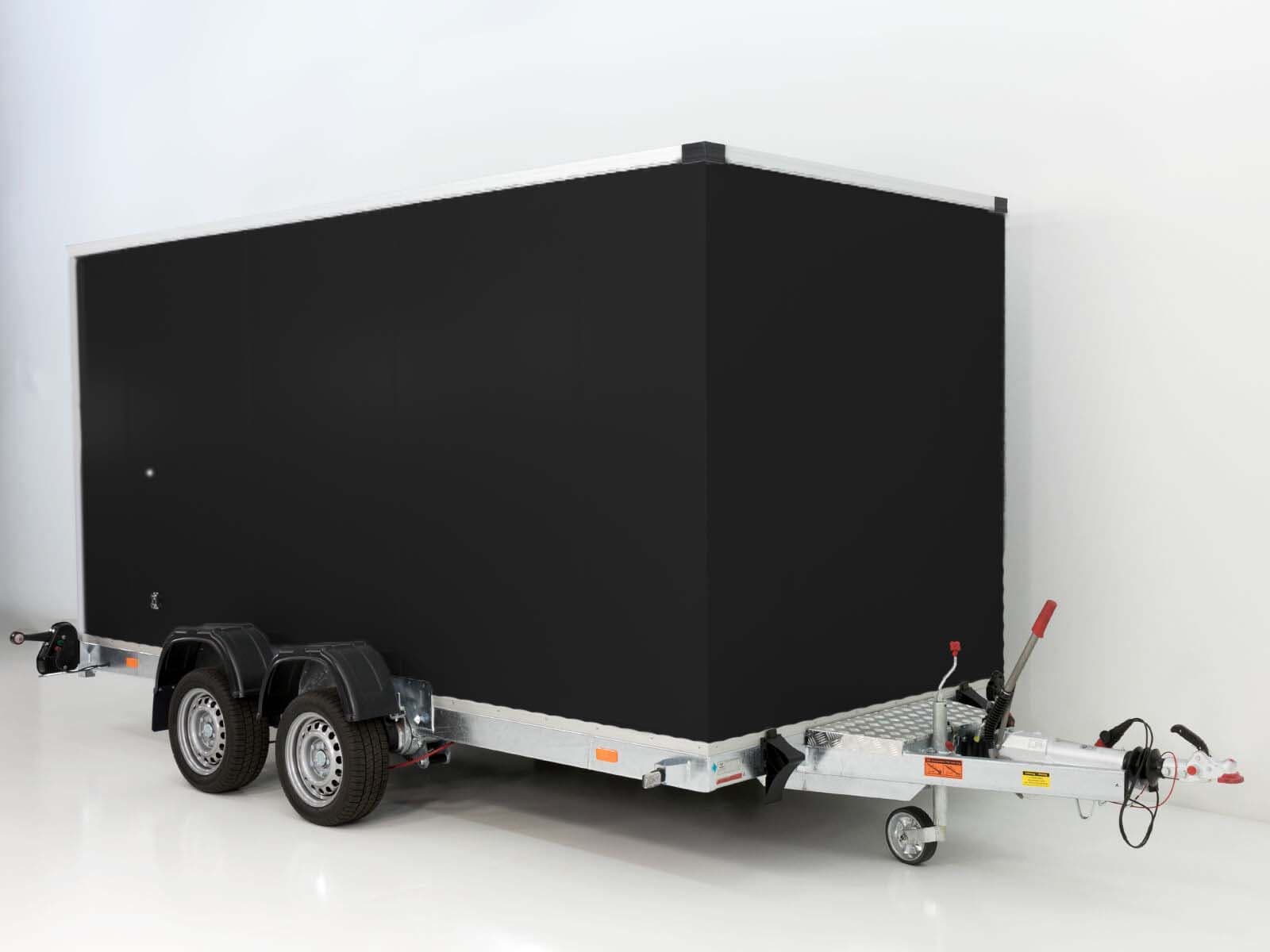 Vezeko Koffer-Absenkanhänger 167x400cm Höhe: 210cm 3,5t | Schwarz-Neu