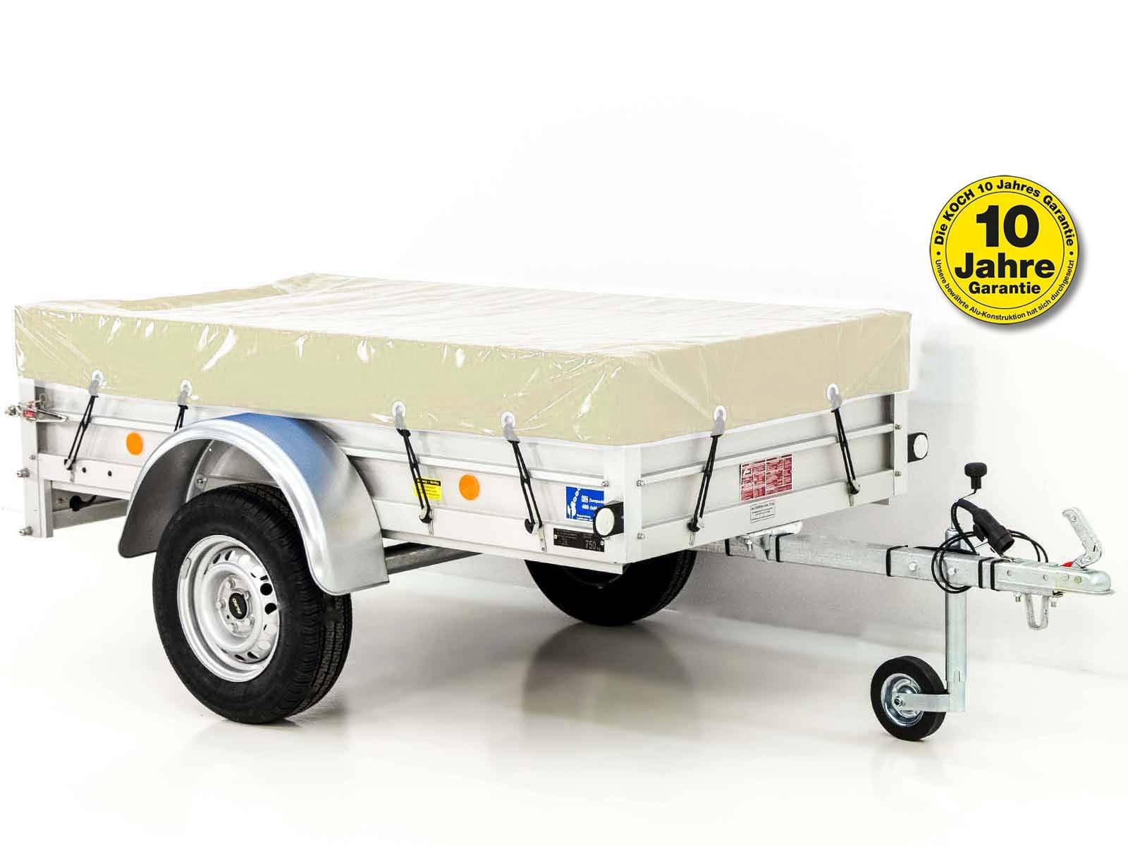 Anhänger mit Plane 105x205cm 750kg | Typ U2 | Flachplane Profi Elfenbein beige-Neu