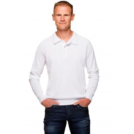 Pull coton homme col polo blanc mercerisé