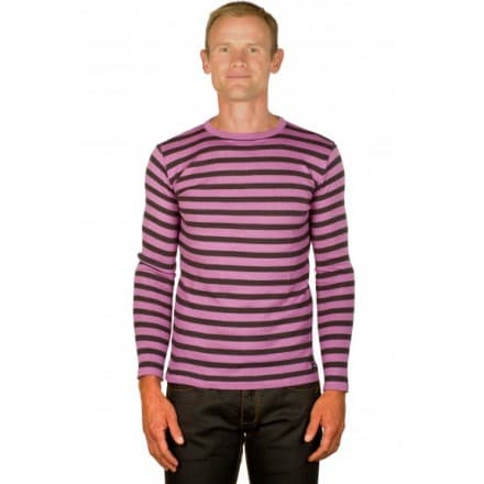 Pull coton homme col rond parme / gris coudières grises